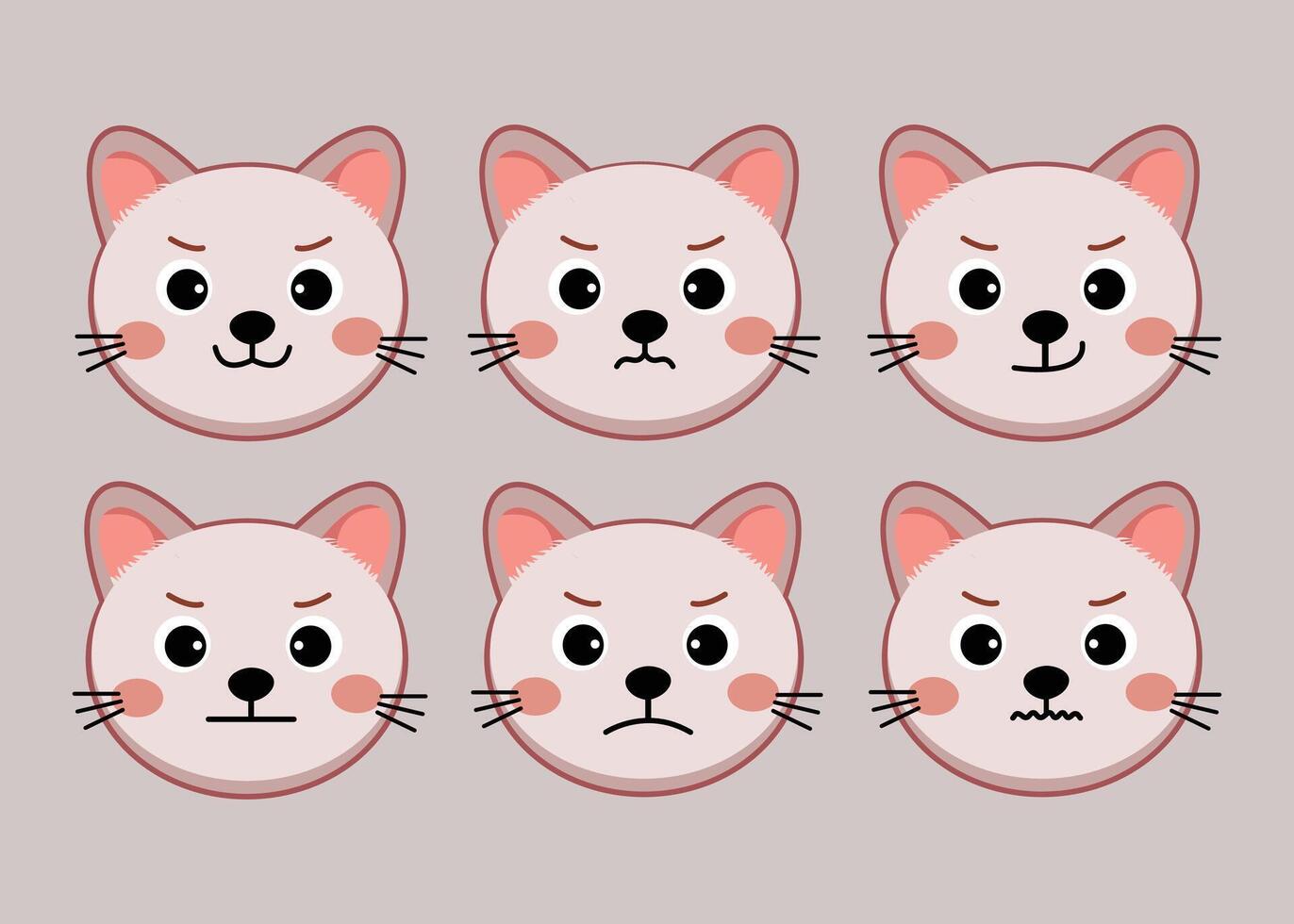 Cat pet head face icon, funny cartoon cats, Cat face with various expressions and patterns flat design vector
