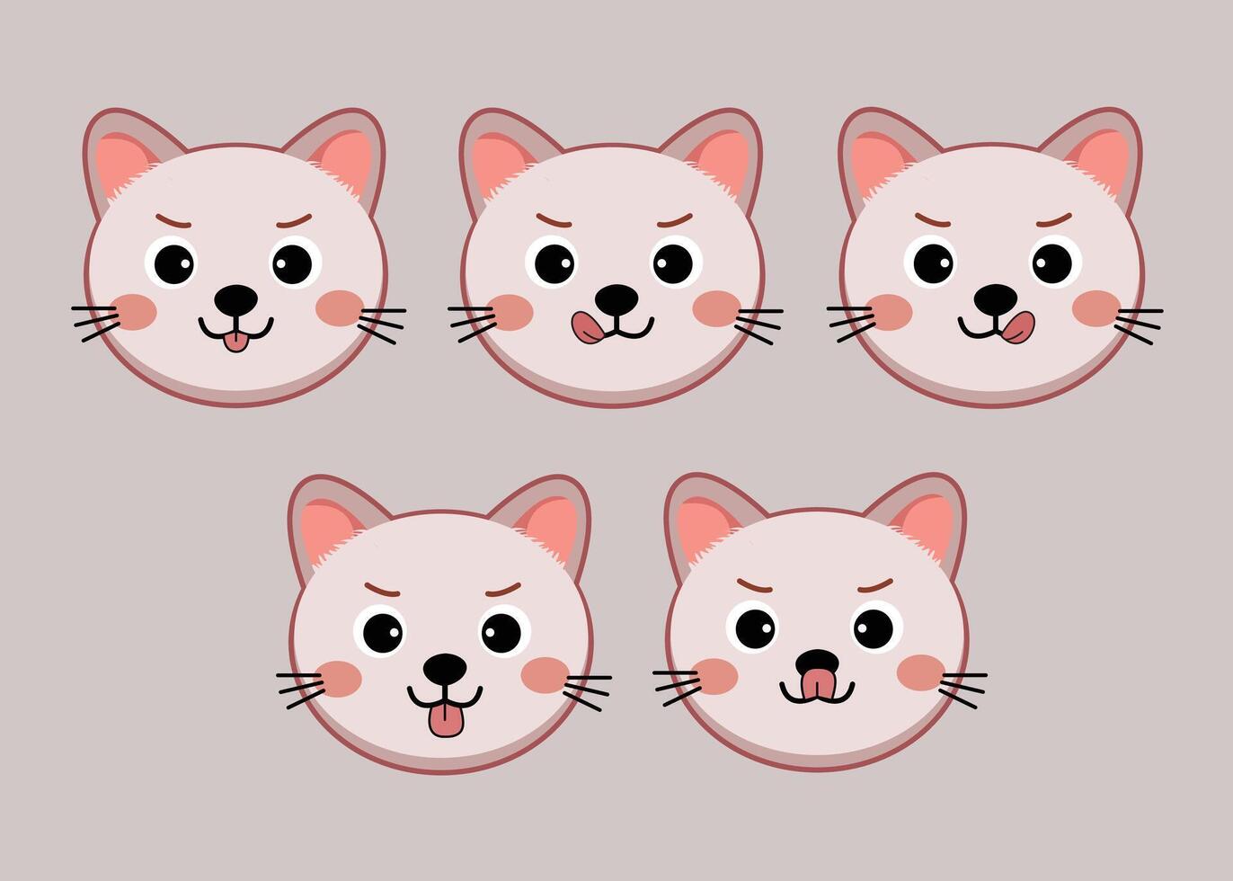 Cat heads icons. Set of flat cartoon cats of different breeds isolated vector