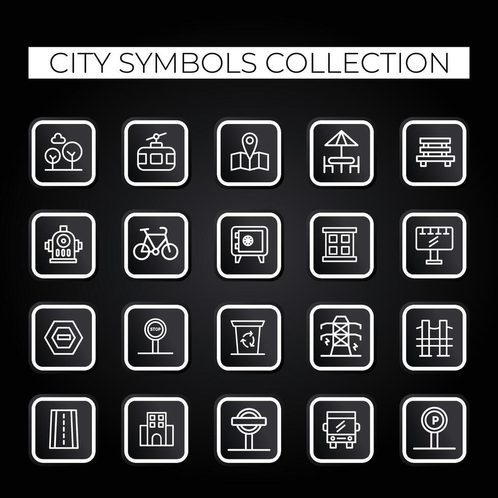 city symbols icon collection vector