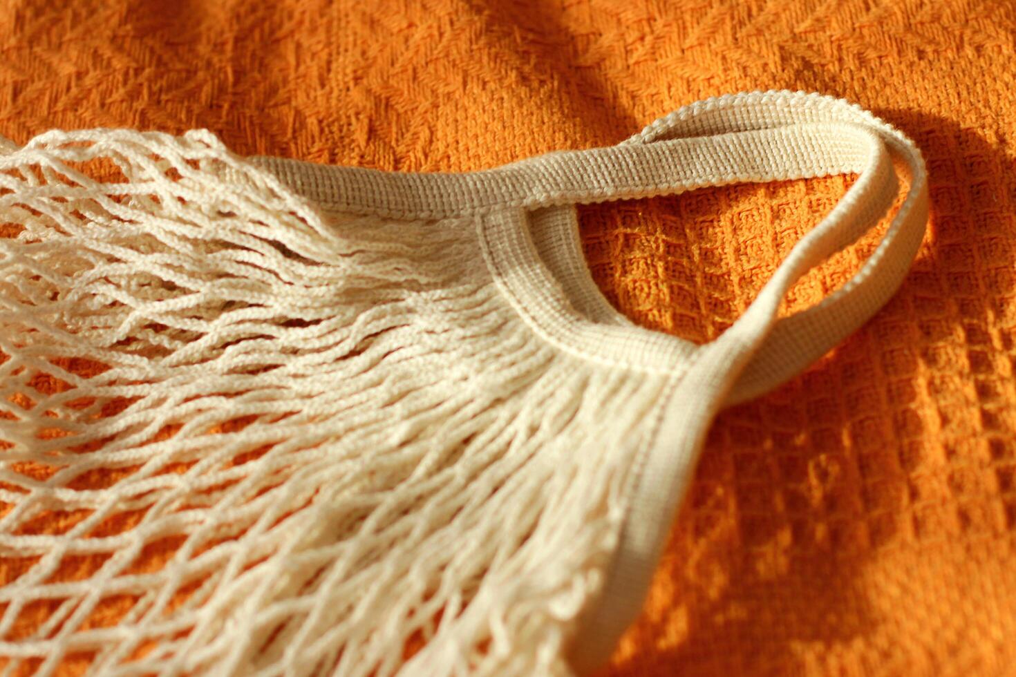 empty wicker bag for shopping photo