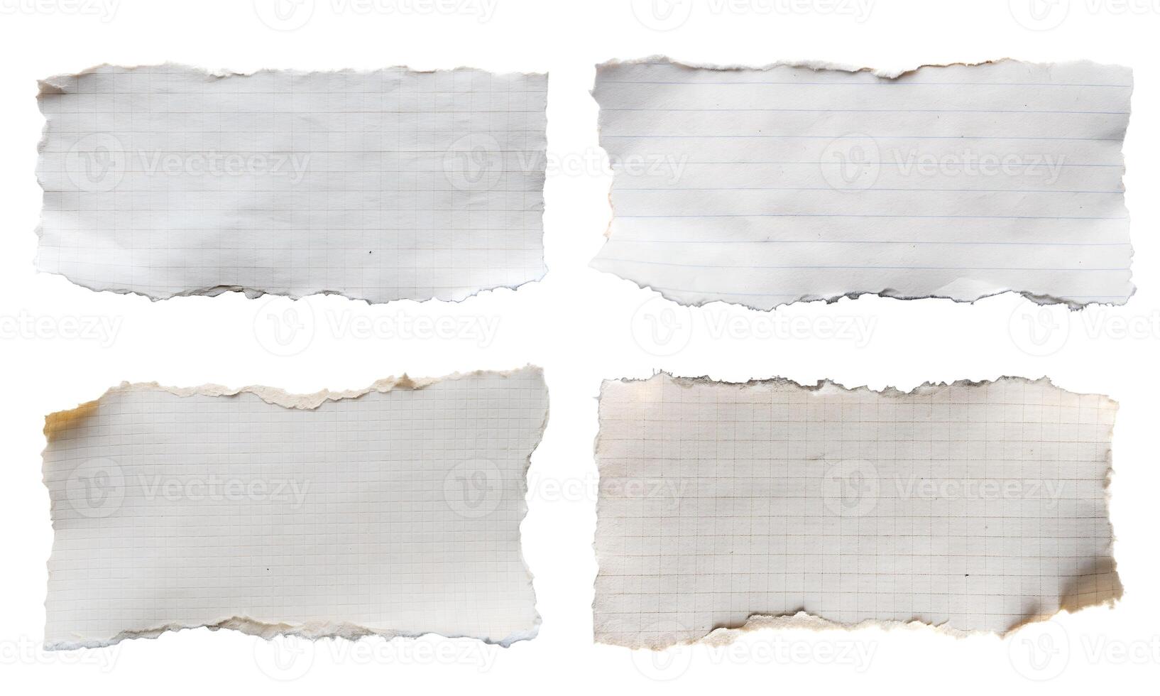Collection of white ripped pieces of paper on a white background. photo