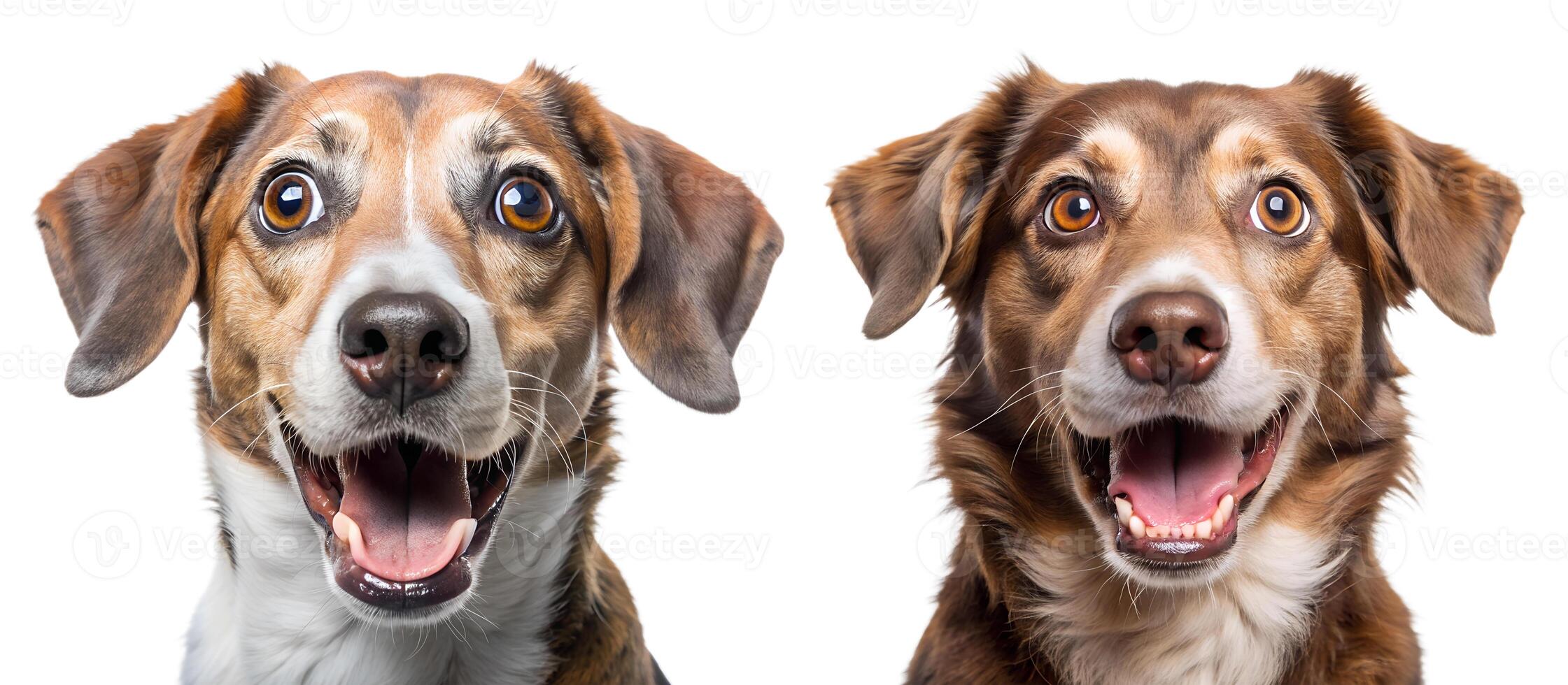 Close-up of the tilted muzzle of two dogs on a white background. photo