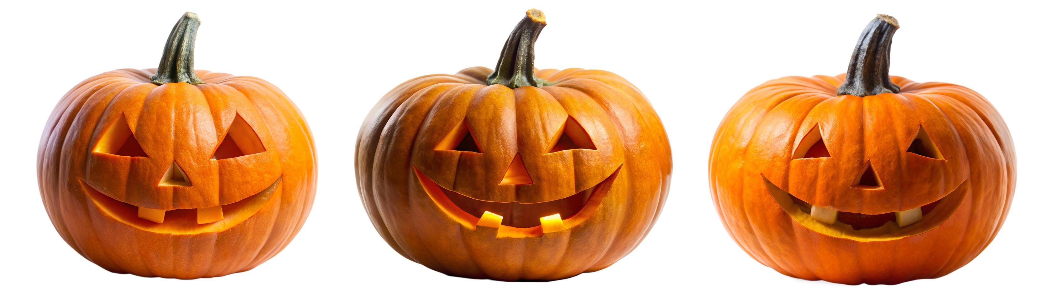 Set of carved Halloween pumpkins on a white background. photo
