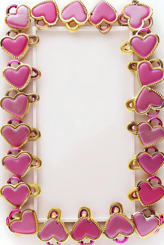 a frame with pink hearts and gold chains. Generated AI photo
