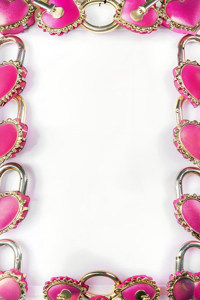 a frame made of pink heart shaped jewelry. Generated AI photo