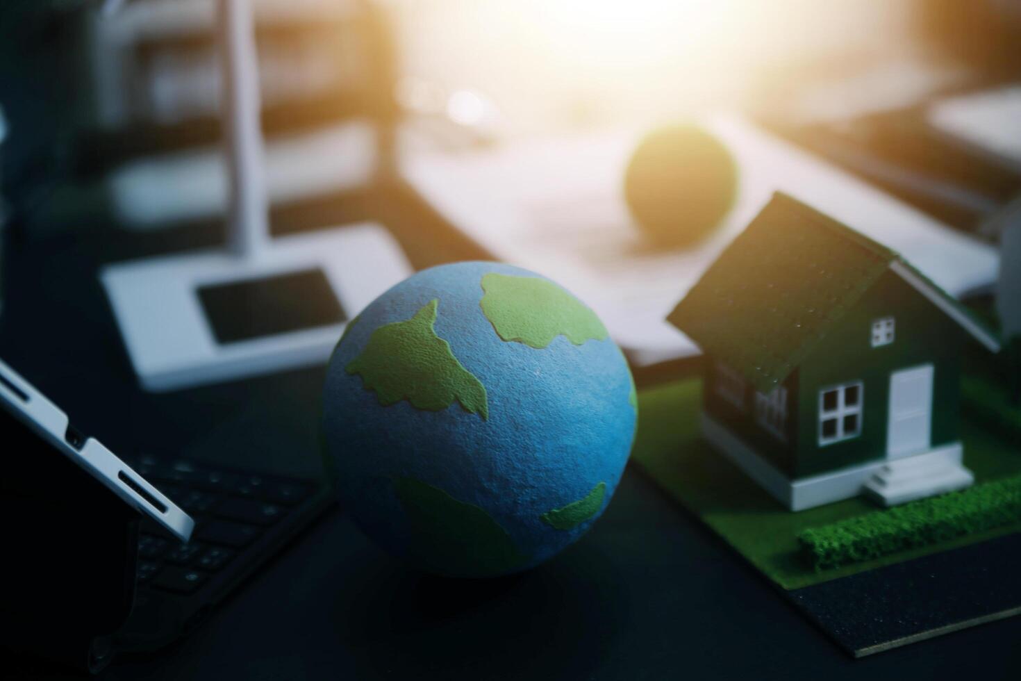 Carbon offset price report CO2 emission. Future growth Net zero waste in ESG ethical SME office protect climate change global warming social issues project. Group of asia people Eco friendly SDGs plan photo