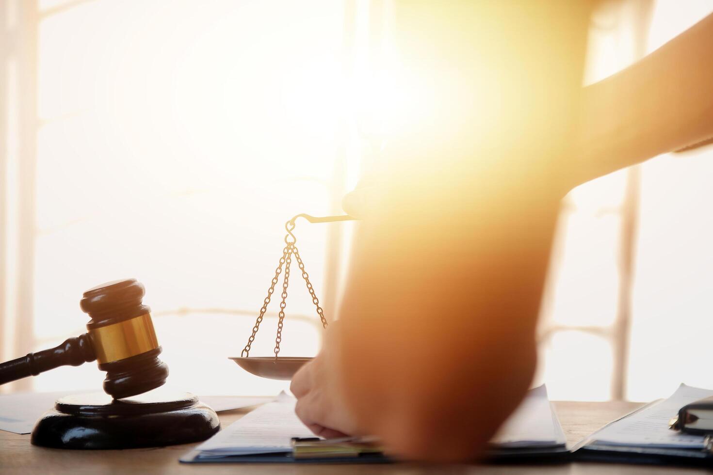 Mediation client meeting lawyer consulting government help, Businessman and Male lawyer or judge consult having team meeting with client, Law and Legal services concept. photo