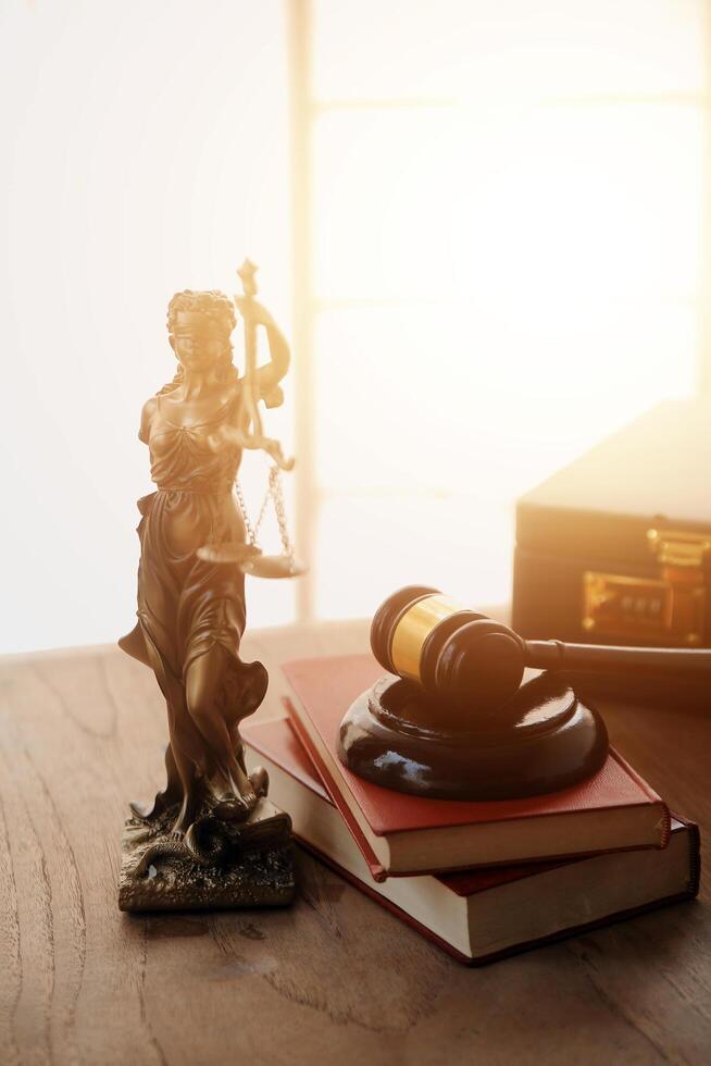 Lawyer, legal advisor, businessman brainstorming information on agreement details Business contracts in legal processing books for accuracy in contract documents. joint financial investment. photo