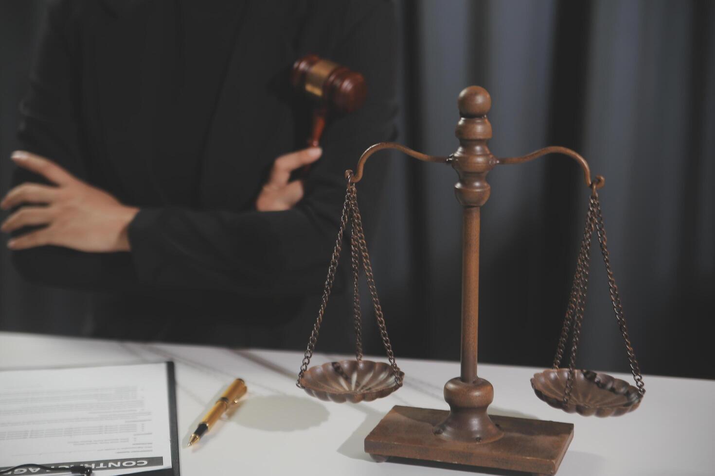 Law theme, gavel or mallet of the judge, lawyer enforcement officers, evidence-based cases taken into account in the court abount business, legislation. photo