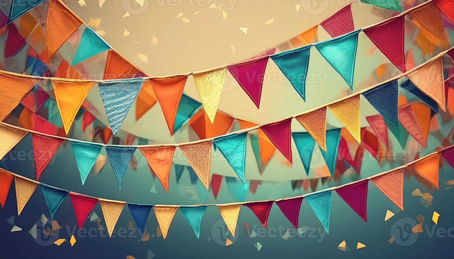Birthday fest garlands from colorful flags on background photo