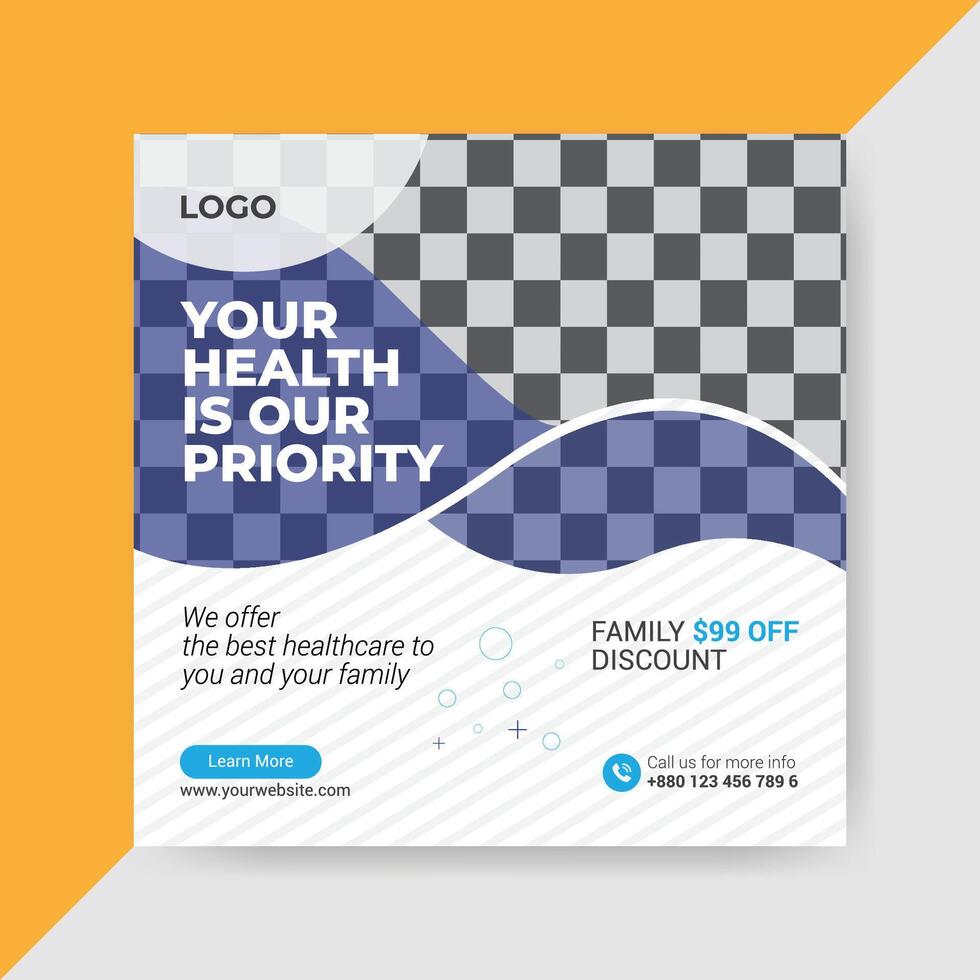 Medical and healthcare square banner template design vector