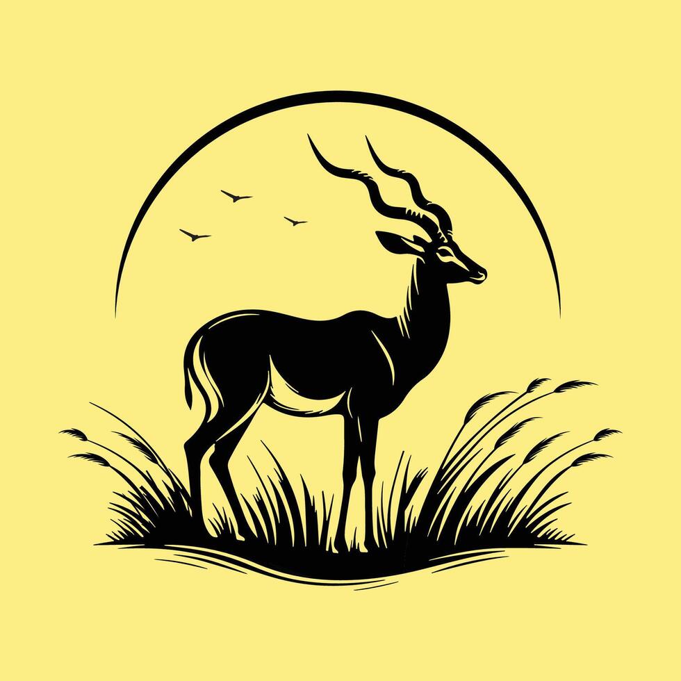 Antelope Black Silhouette Image, t shirt design vector