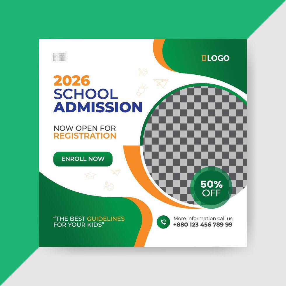 School admission social media post template vector