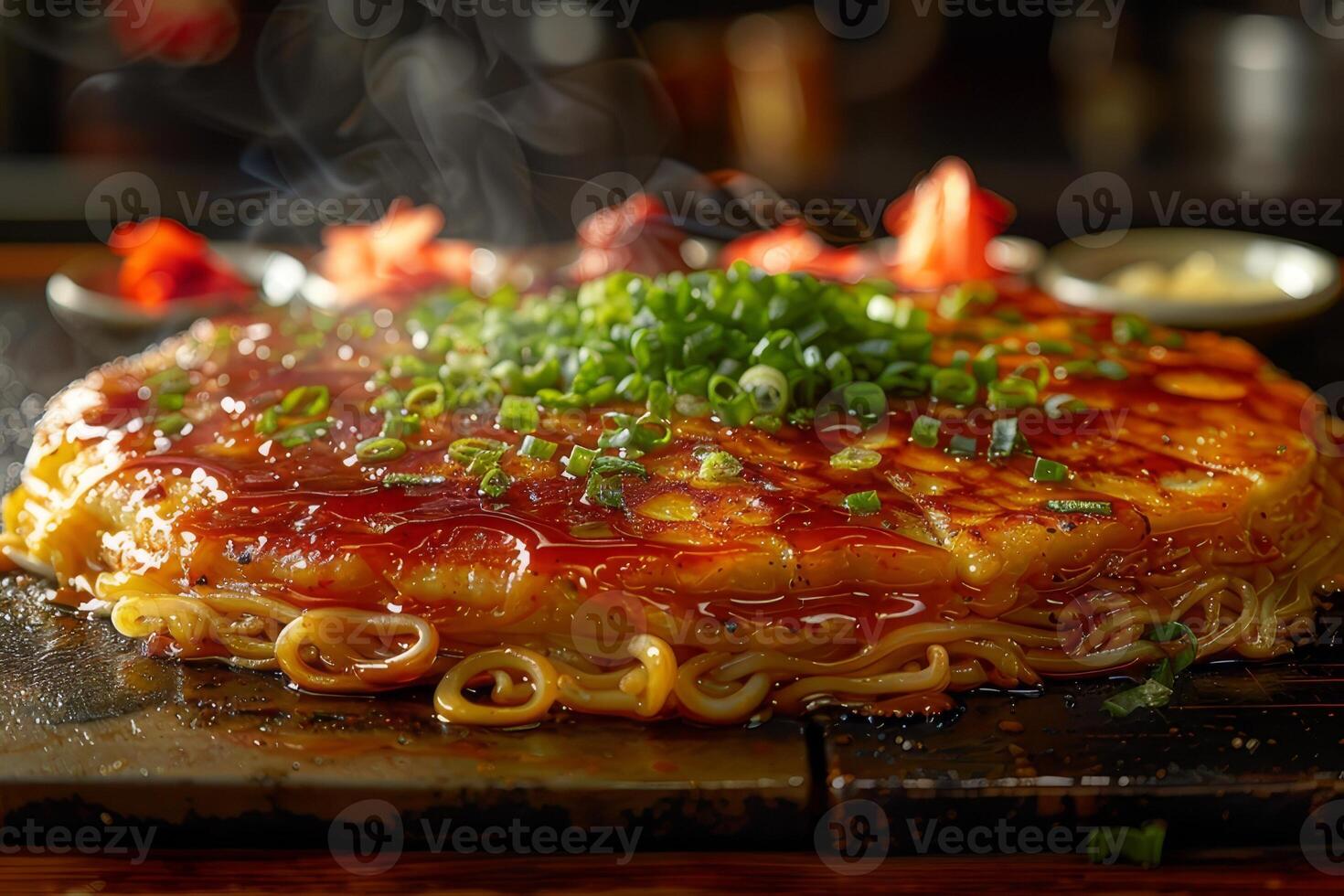 Okonomiyaki chicken with vegetables. Japanese food photo