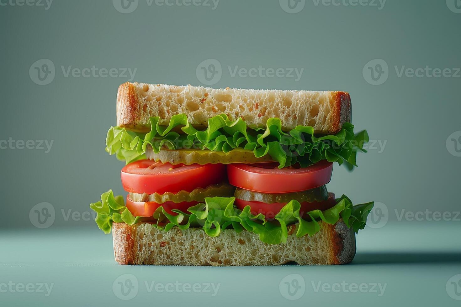 Sandwich with lettuce, tomato and cucumber on a blue background photo