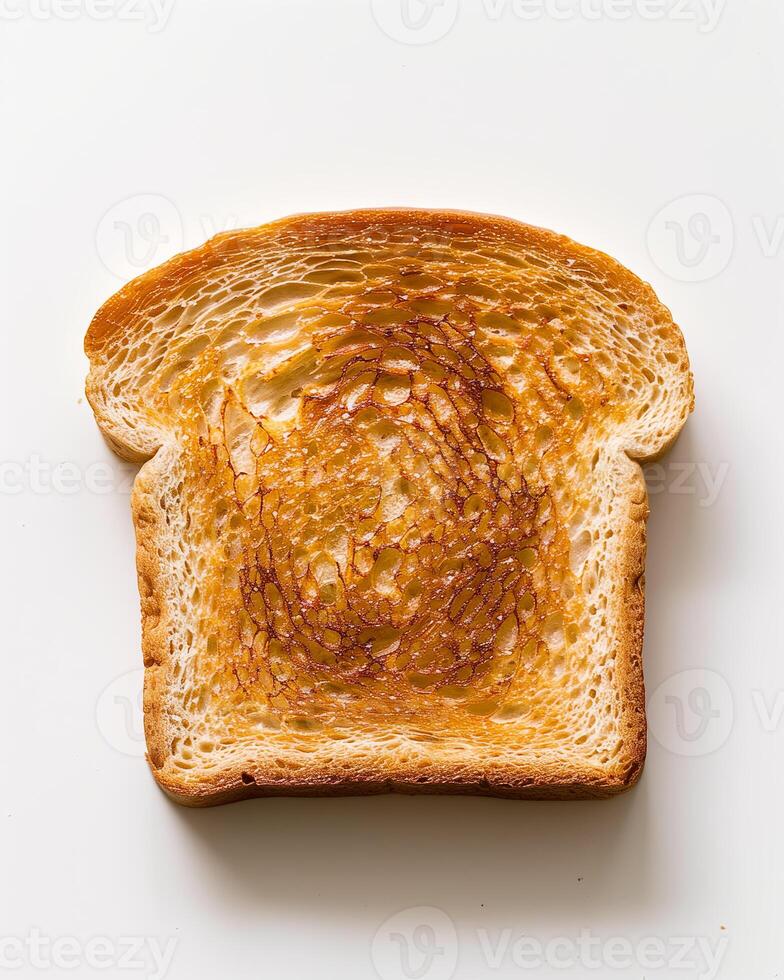 Slice of toast bread isolated on white background. Top view photo