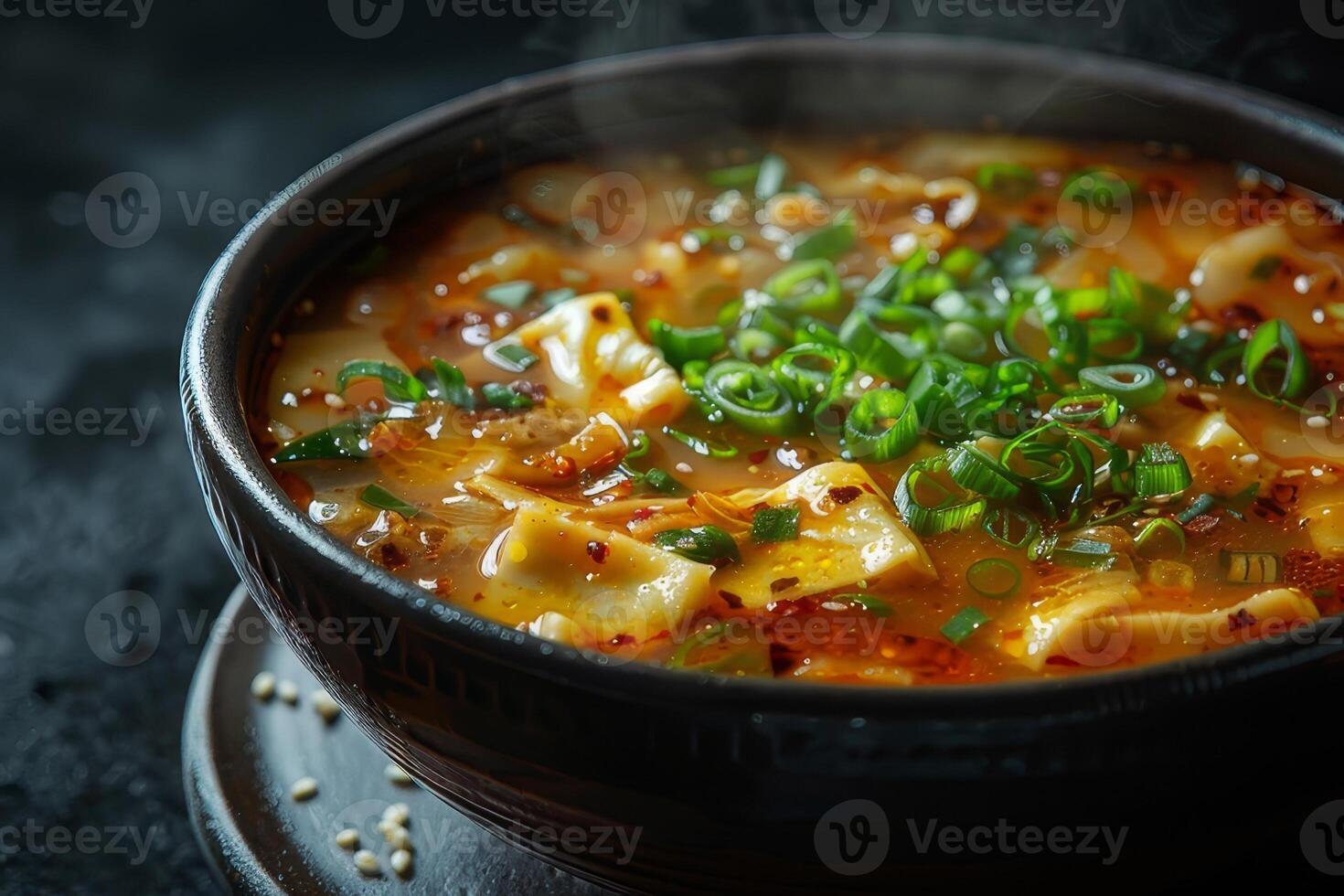 Korean food Kimchi, kimchi jjigae in a ceramic bowl photo