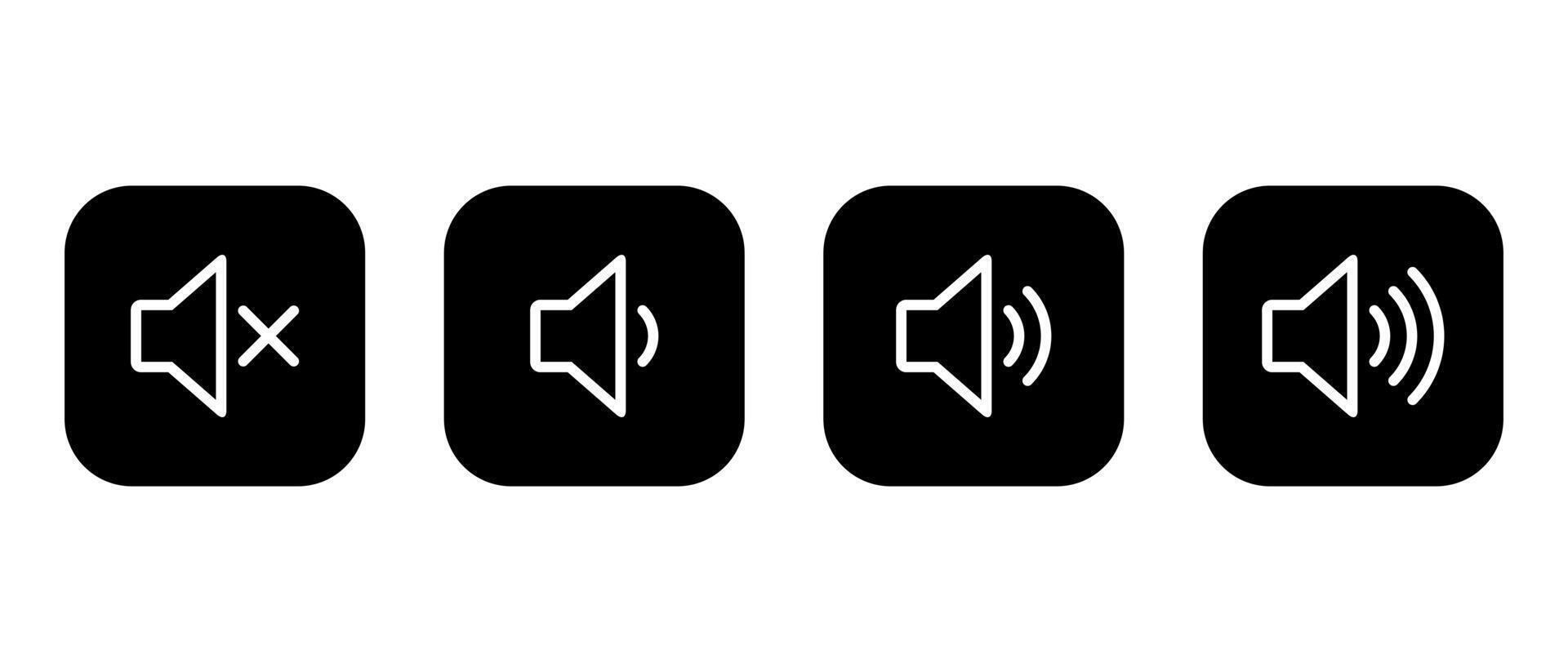 Speaker volume icon set on black square. Level sound button vector