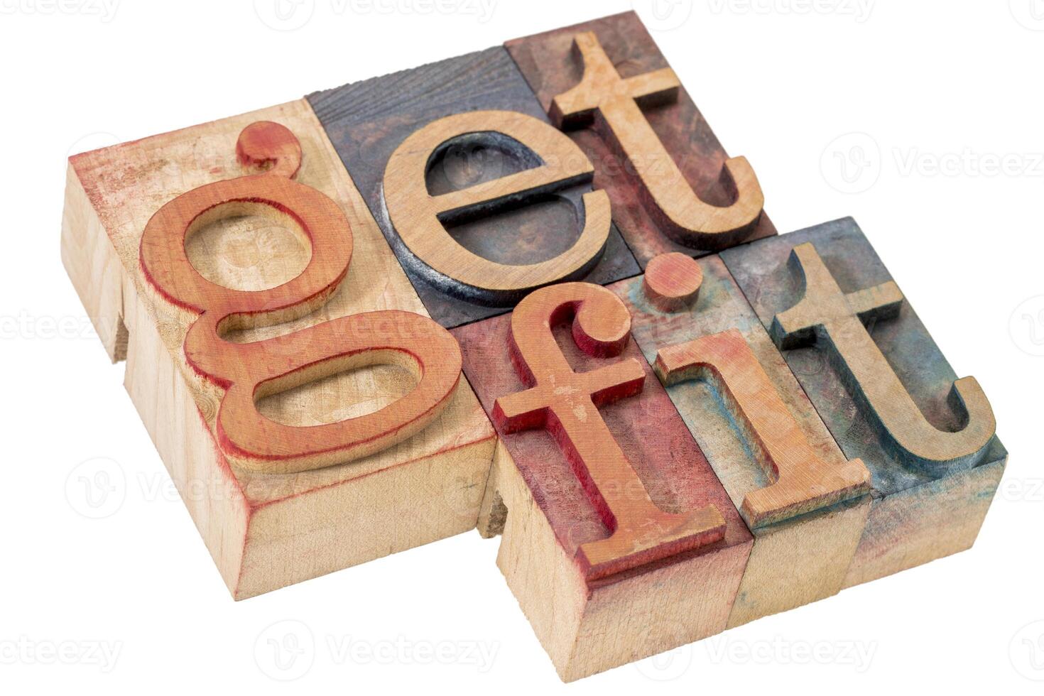 get fit word abstract in wood type photo
