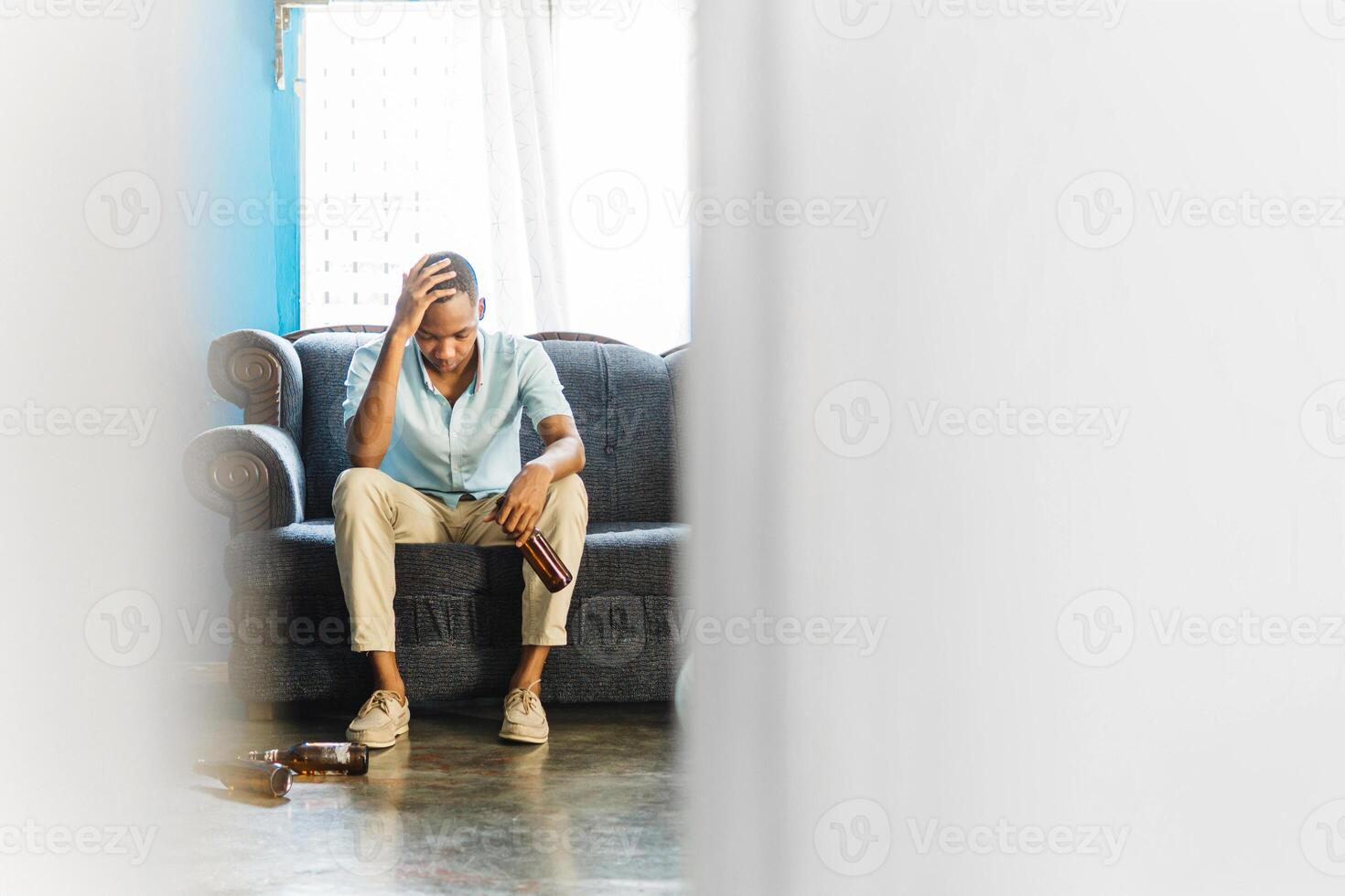 Drunk addict having problems suffering from alcohol addiction abuse. alcoholism concept. photo