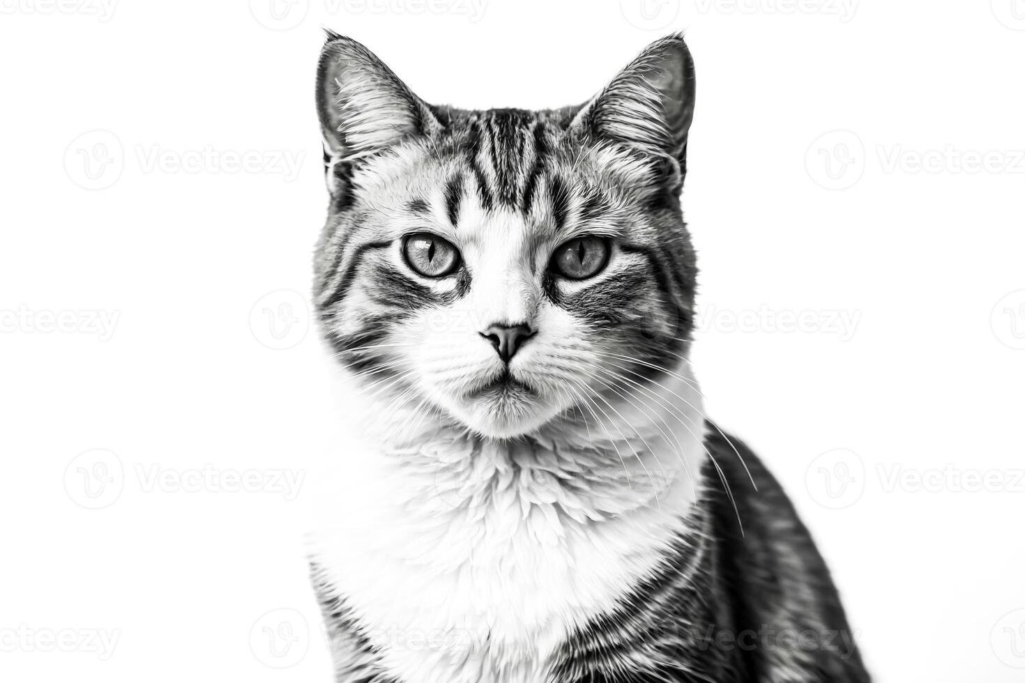 Black and white photo of a cat looking at the camera