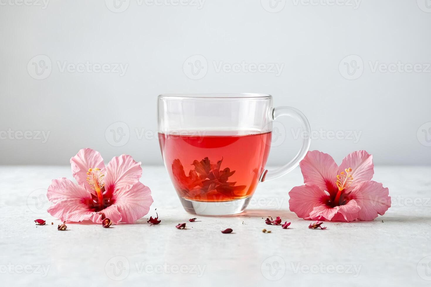 Hibiscus Tea with Pink Hibiscus Flowers photo