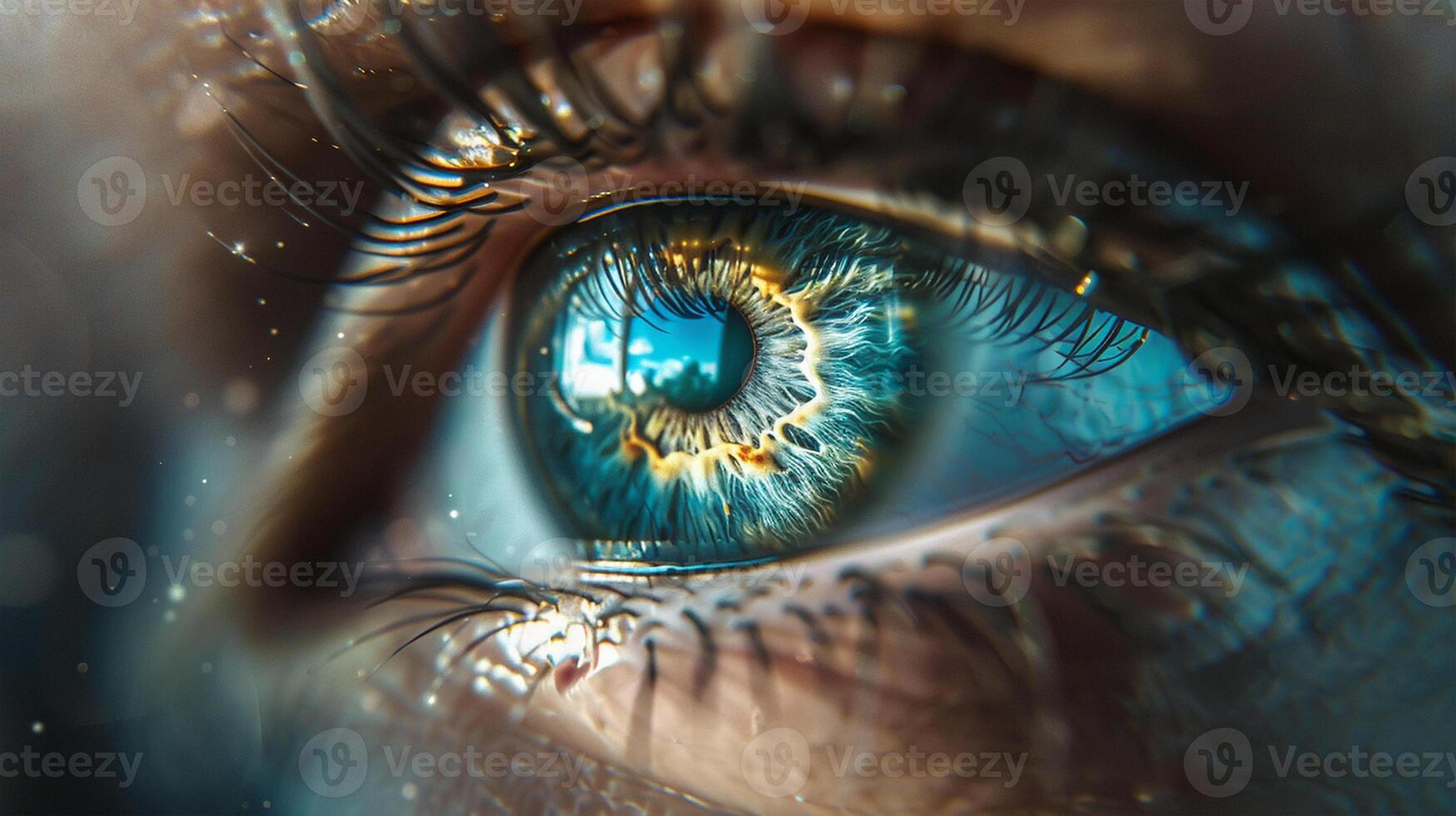 Close up human eye with futuristic technology eye lens photo