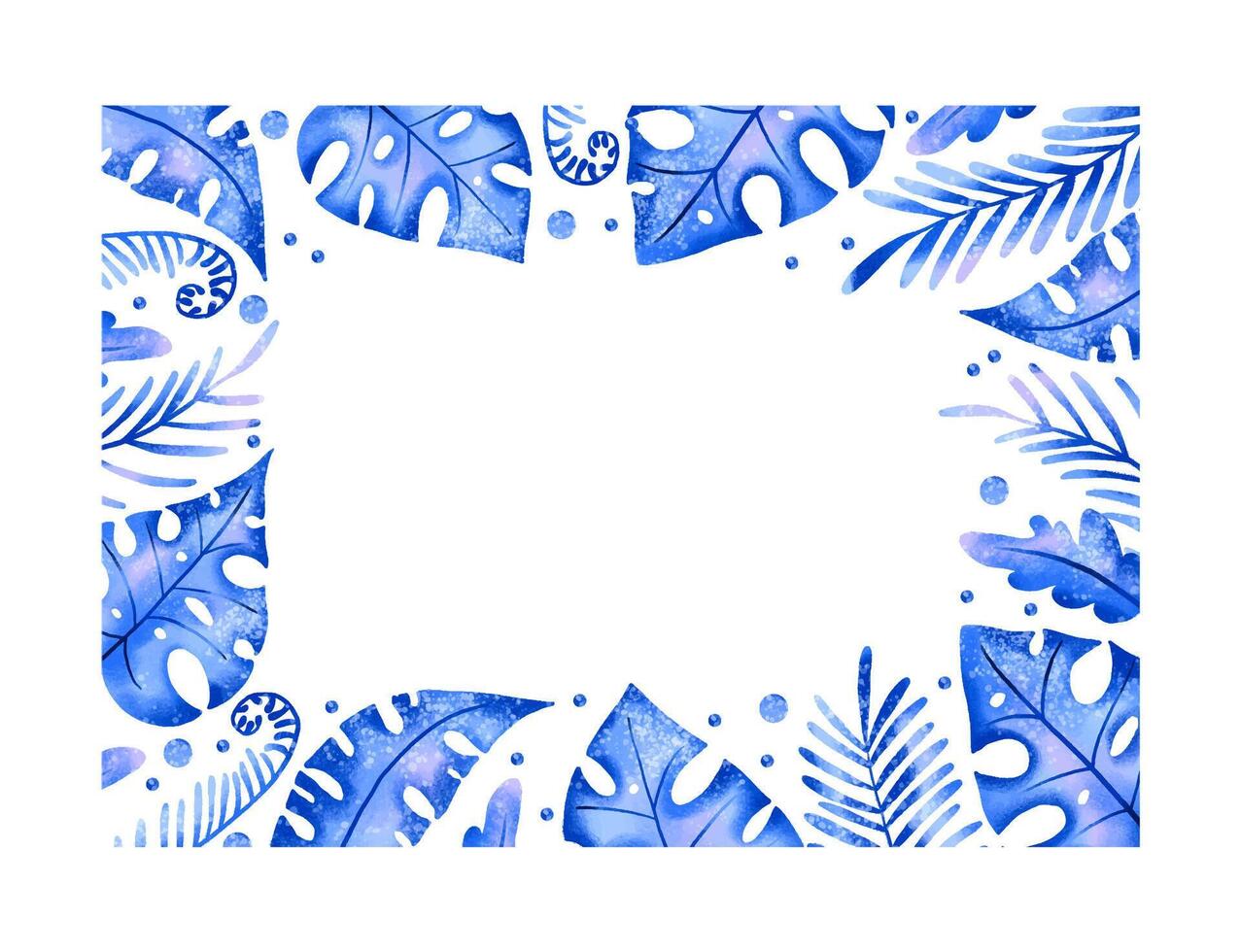 border frame with blue jungle leaves with palm leaves, vector