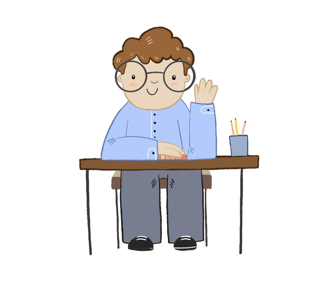 A schoolgirl and schoolboy sit at a desk and studies. A student vector
