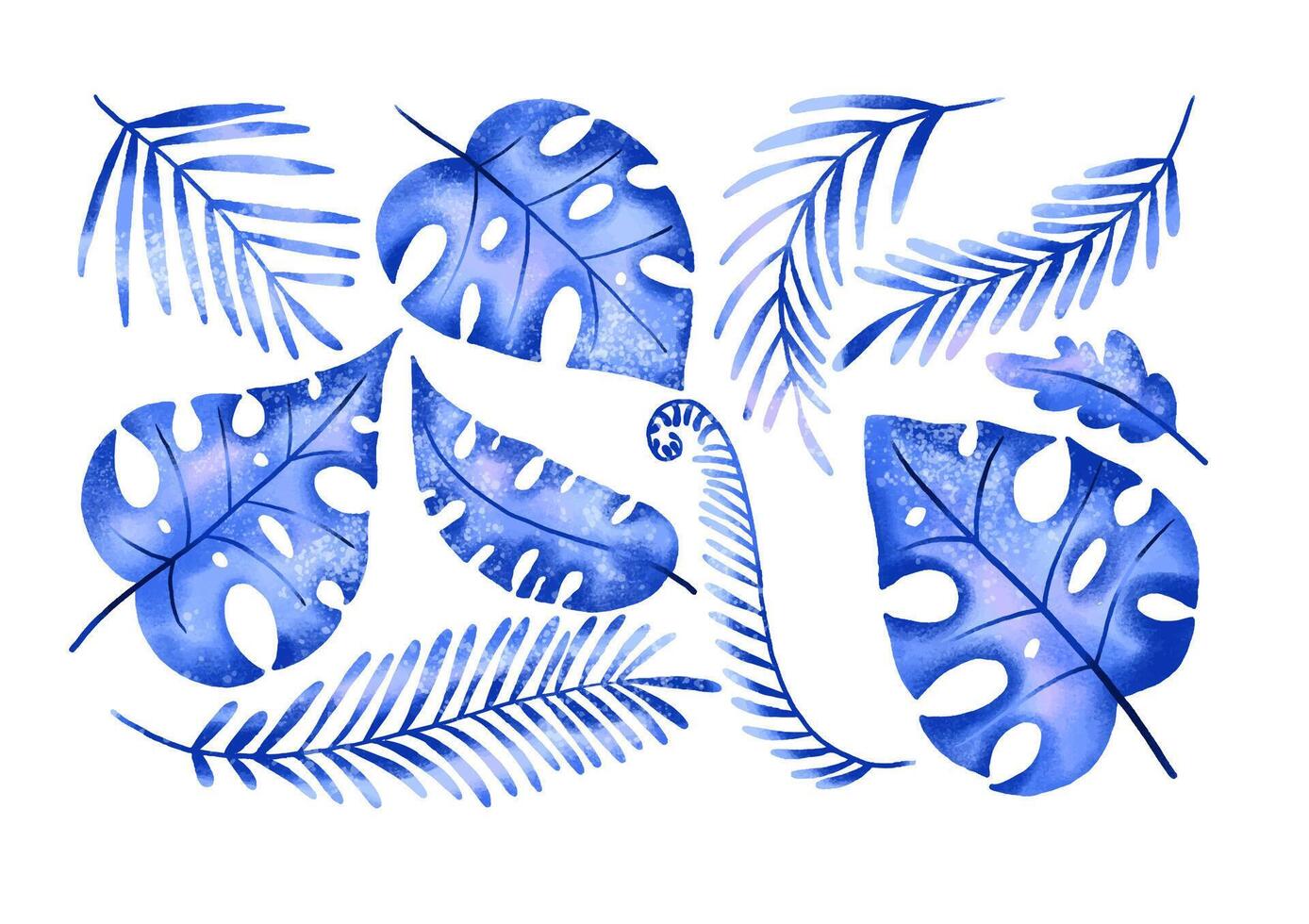 Jungle collection with palms, leaves and monstera leaf. Botanica vector