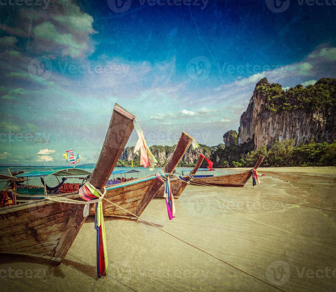Long tail boats on beach, Thailand photo