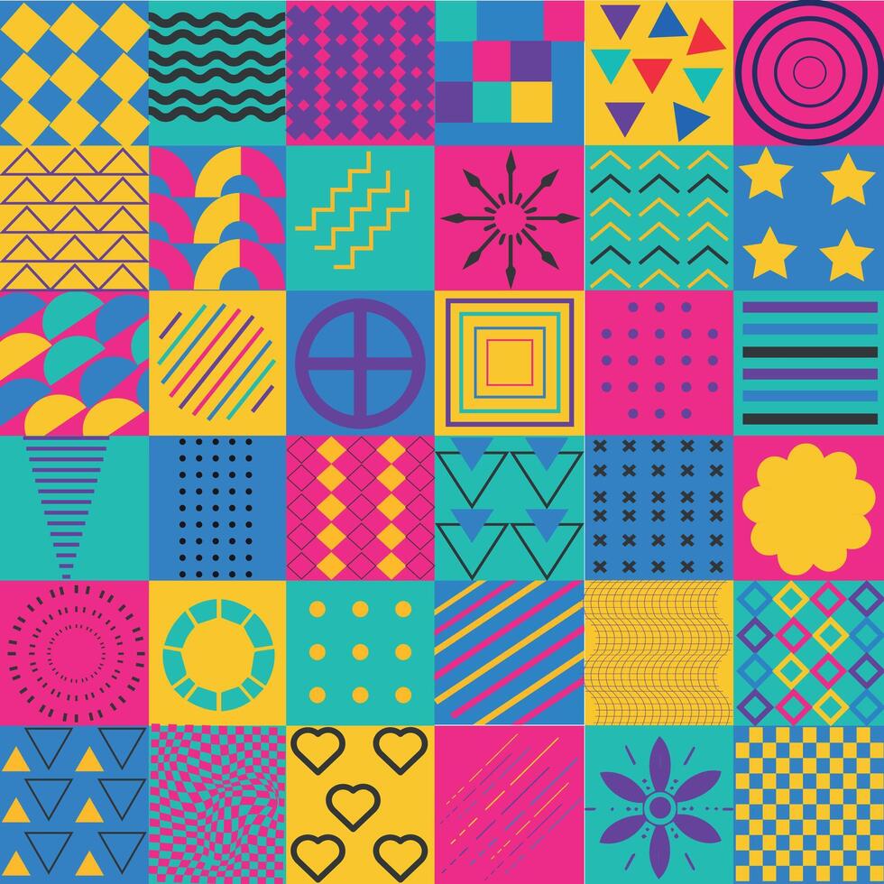 Vibrant Geometric Pattern. Abstract background with geometric shapes arranged. Modern abstract concept for print, banner, fabric, card, wrapping paper, cover. vector