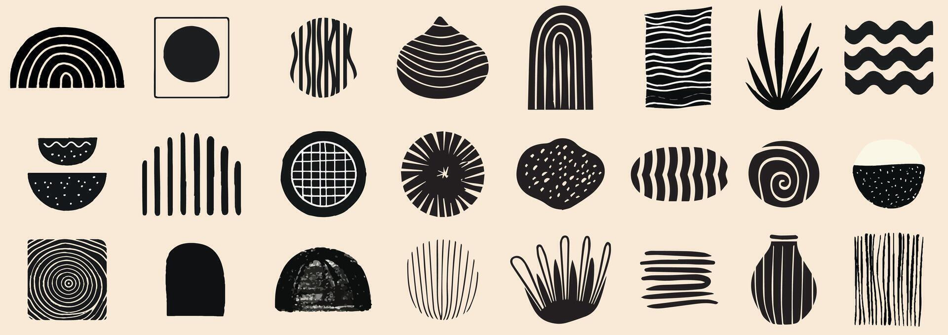 Organic abstract shape set. Abstract brush element for logo, background. Organic hand drawn doodle line shape, elegant pastel color label graphic design. vector