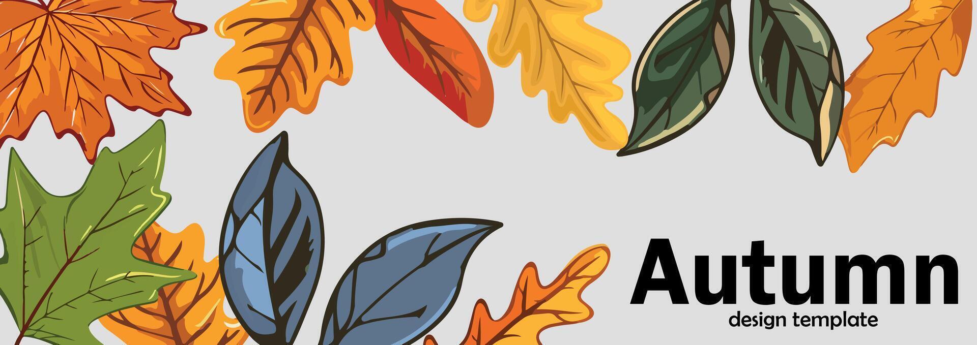 Autumn Design Template with Colorful Leaves. Illustration Featuring Vibrant Fall Foliage for Seasonal Promotions, Event Invitations, and Creative Graphic Design. Autumn background. vector