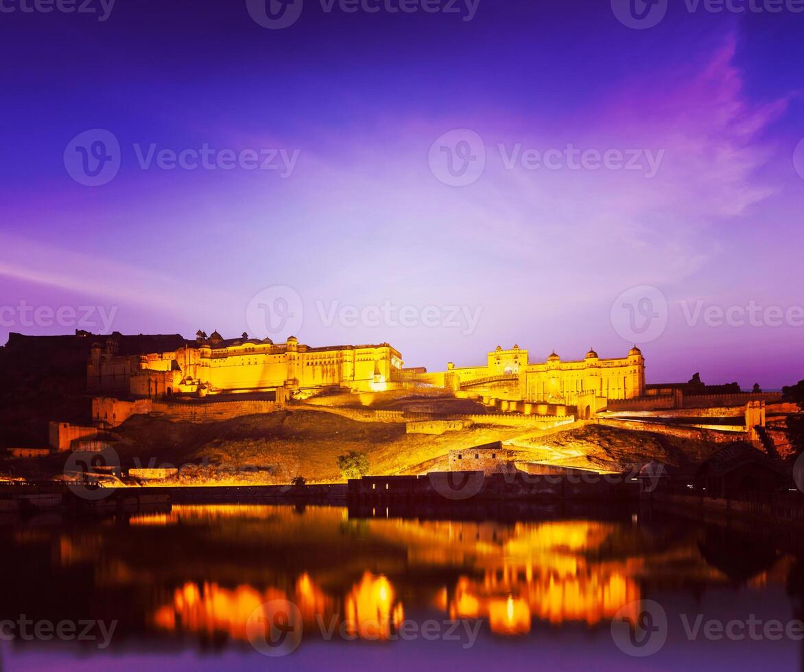 Amer Fort Amber Fort at night in twilight. Jaipur, Rajastan, photo