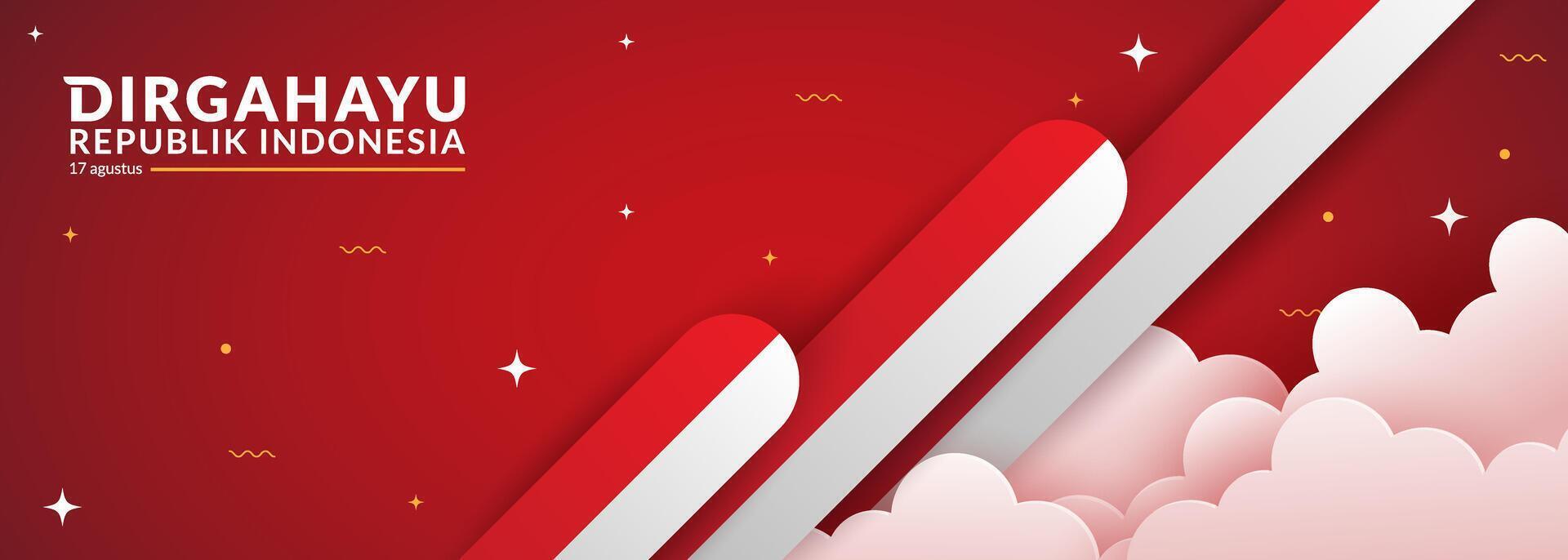 August 17th. Indonesian Independence Day Greeting Card. Waving Indonesian flag isolated on red background. Patriotic symbolic background. vector