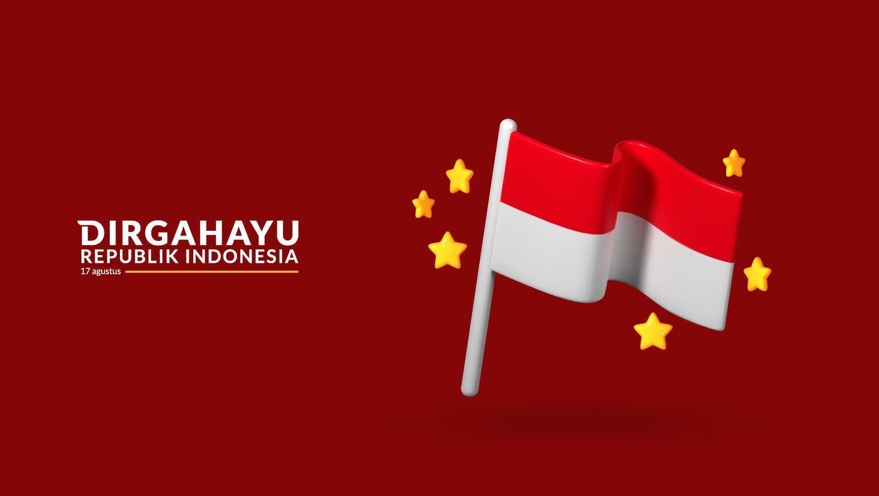 August 17th. Indonesian Independence Day Greeting Card. Waving Indonesian flag isolated on red background. Patriotic symbolic background. vector
