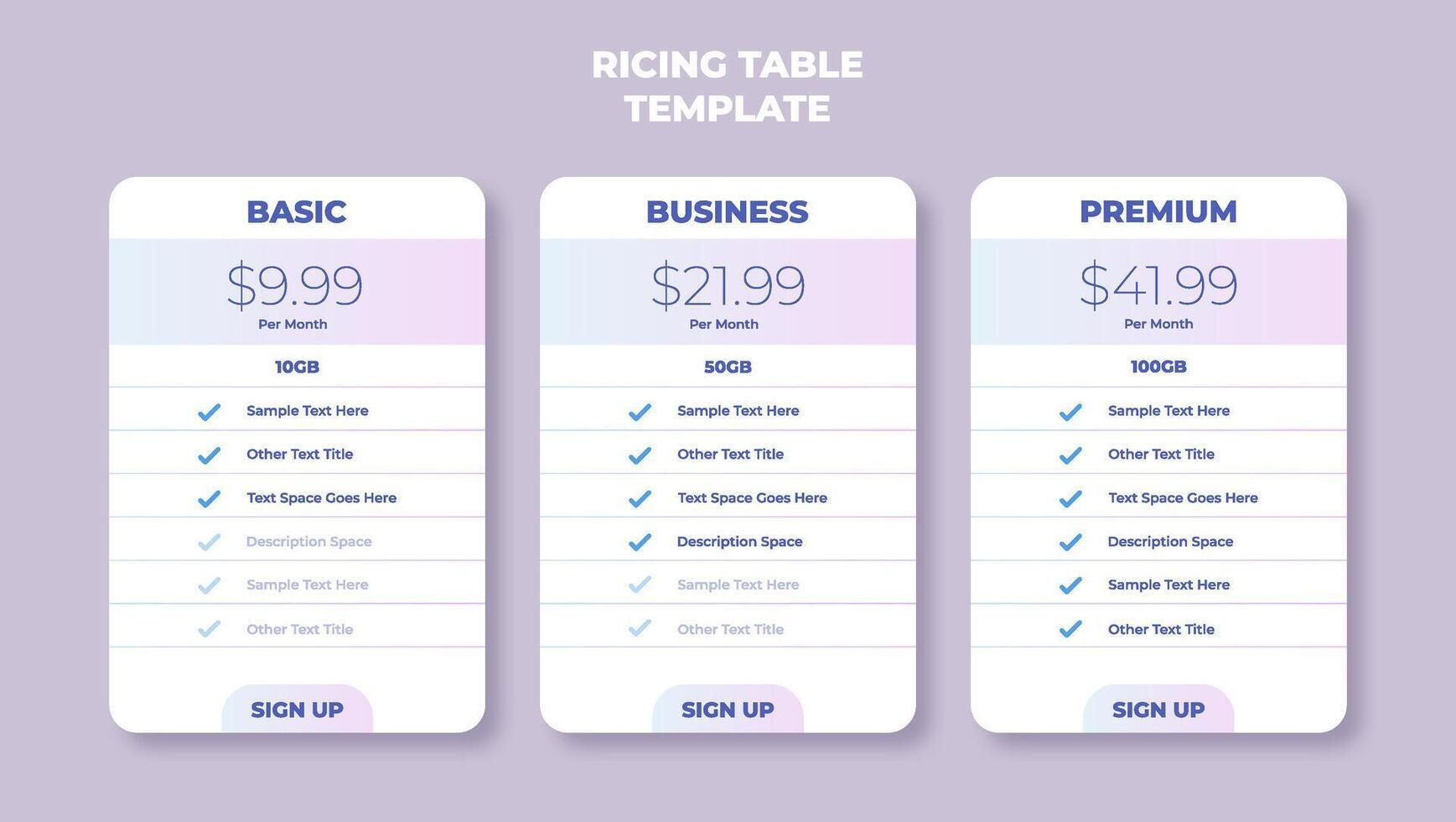 Business price chart template, Web banner checklist template design. Design a price list comparison table. vector