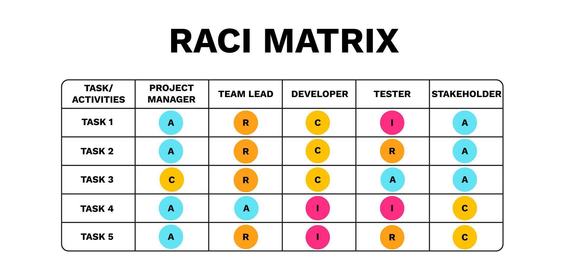 Raci matrix. Management with accountable assignment and marketing decision vector