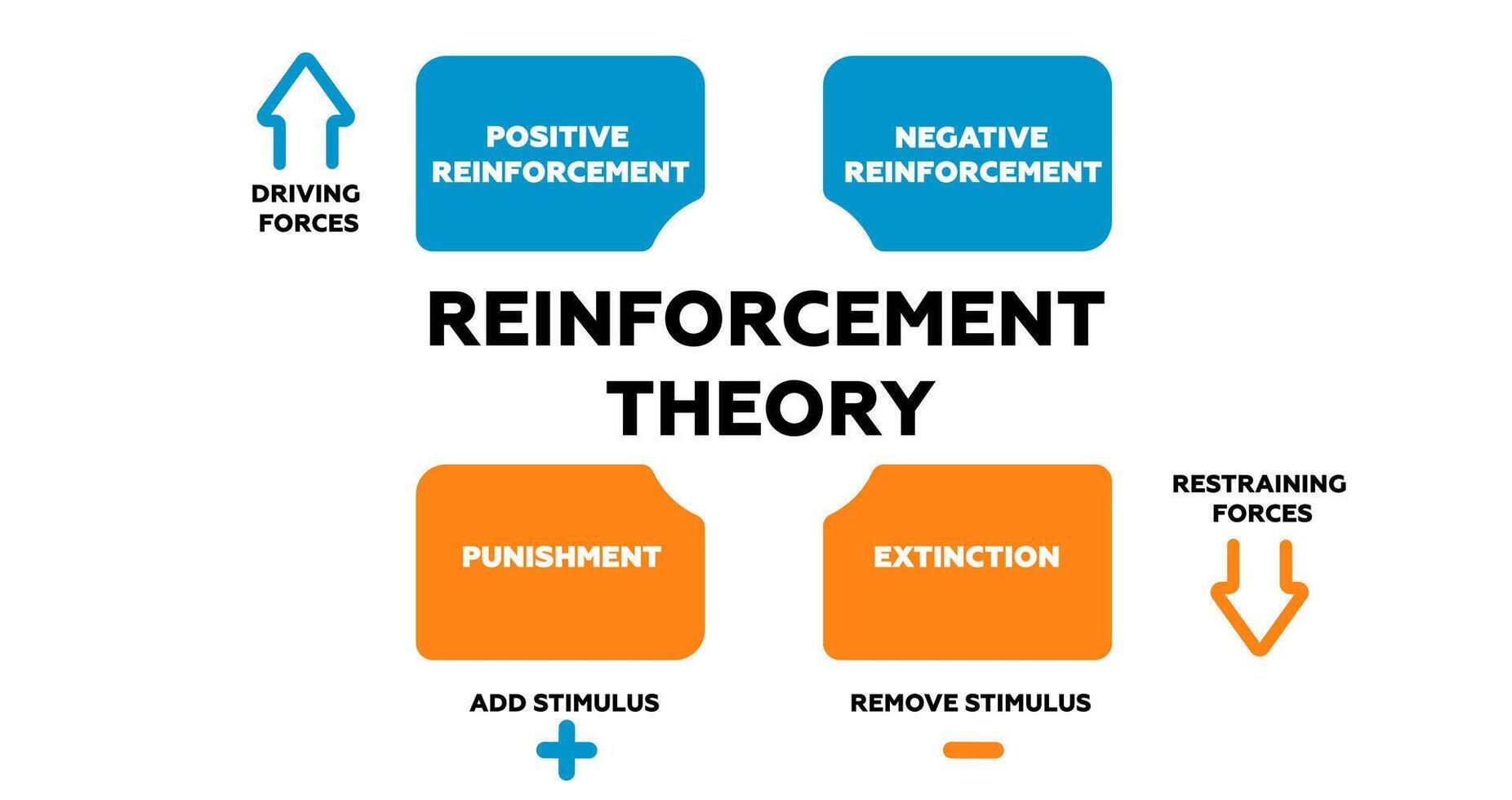 Skinners reinforcement theory diagram. Model behavior and impact of stimulating factors vector