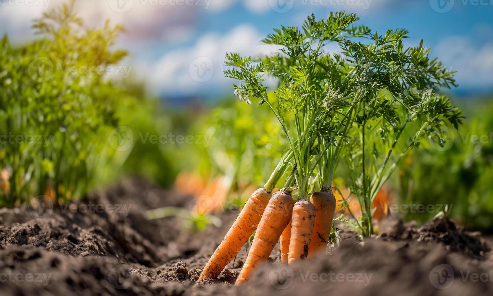 Fresh carrots harvest in the field of a farm photo