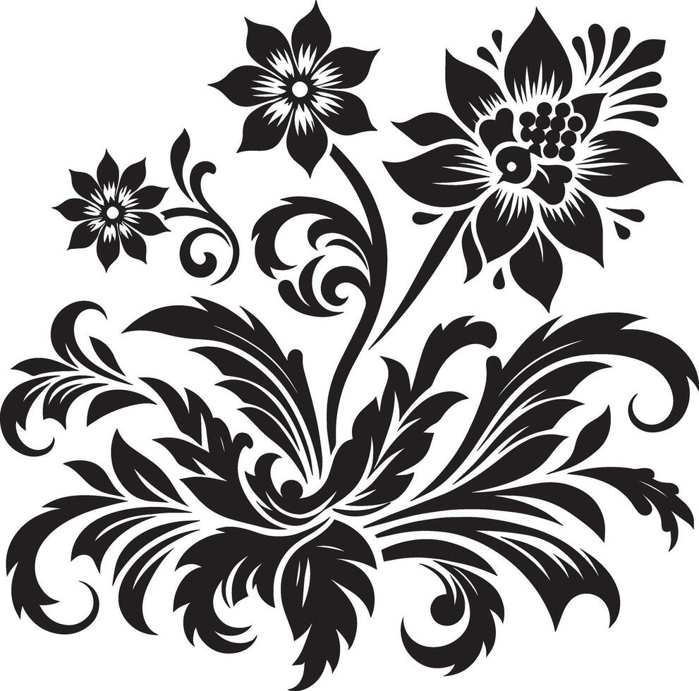 Flower design elements silhouette pattern, black and white decorative Floral design Silhouette Motif Pattern, vector