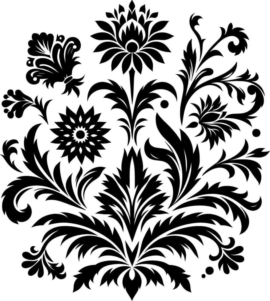 Flower design elements silhouette pattern, black and white decorative Floral design Silhouette Motif Pattern, vector