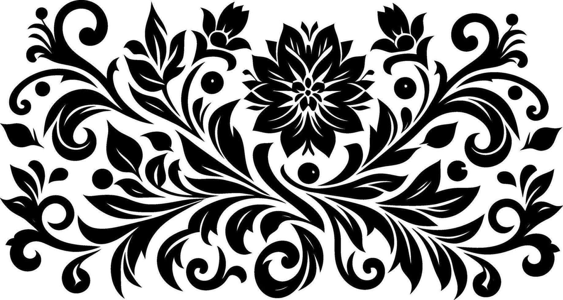 decorative Floral design Silhouette Motif Pattern, Flower design elements silhouette pattern black and white vector