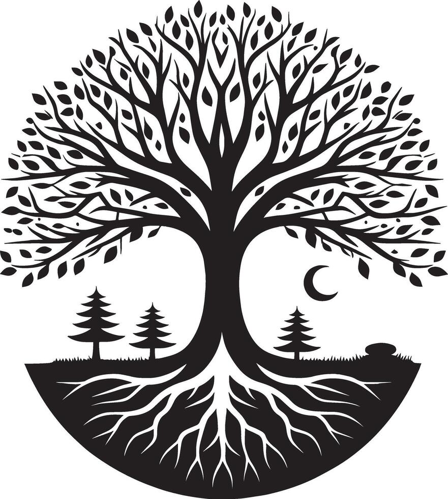 tree silhouette illustration on the white background, isolated tree silhouette logo design element vector