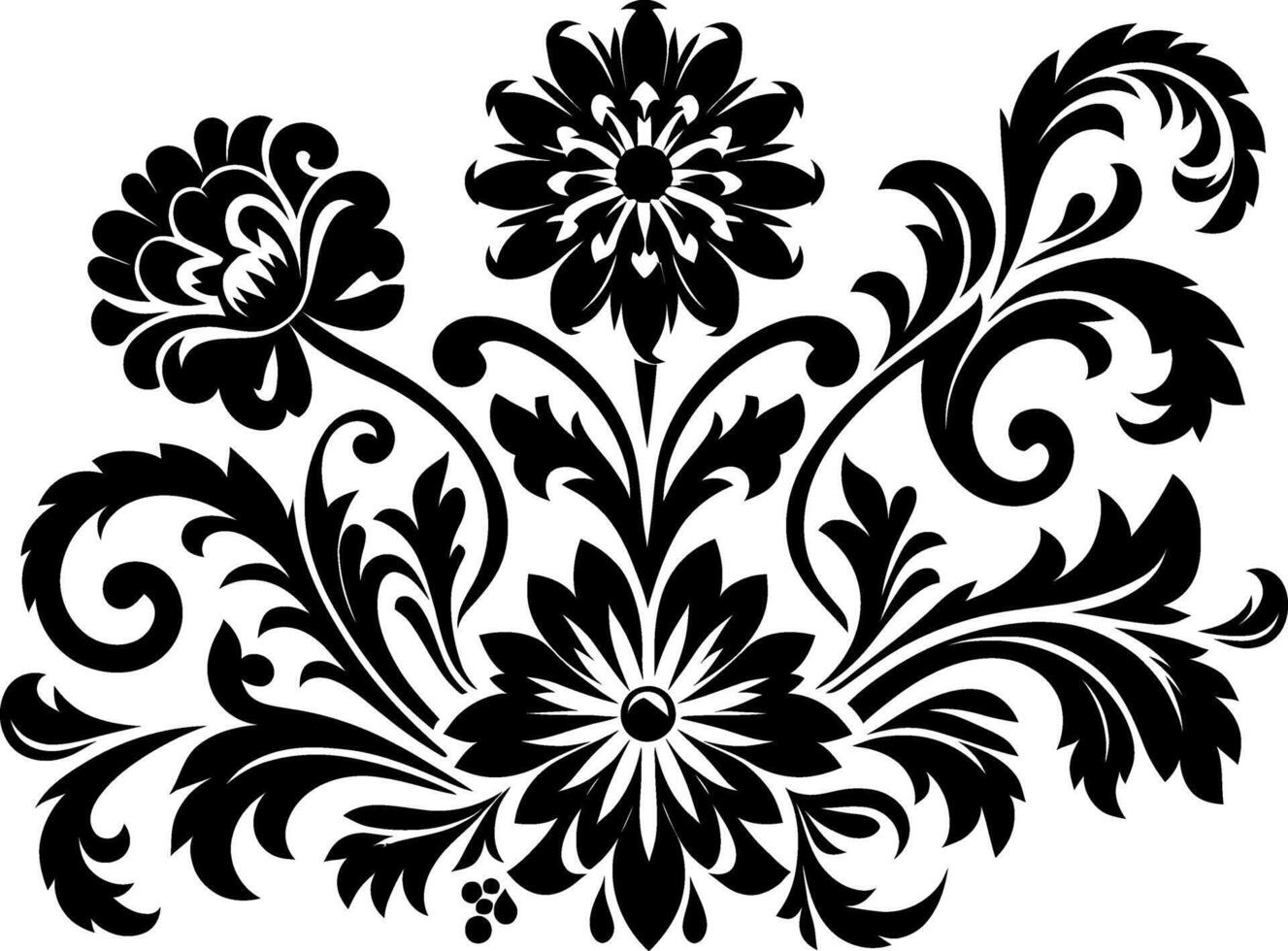 decorative Floral design Silhouette Motif Pattern, Flower design elements silhouette pattern black and white vector