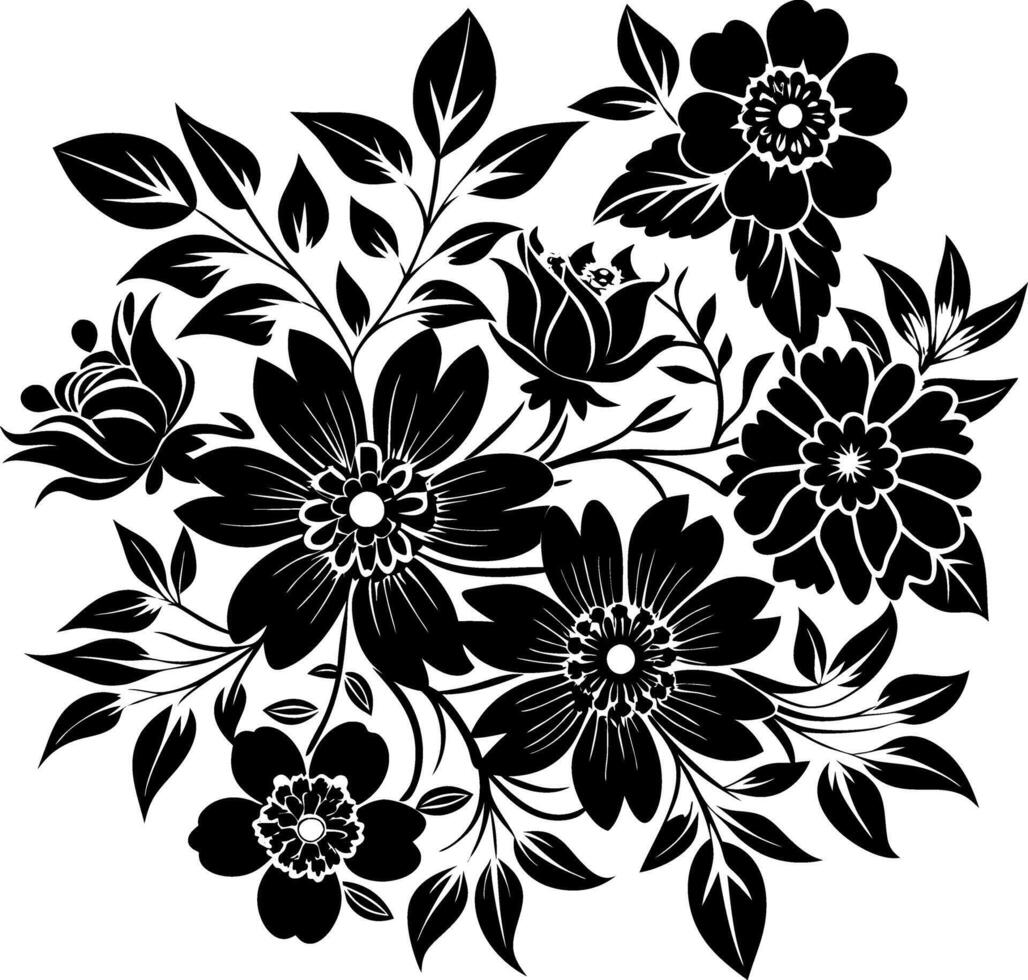Flower design elements silhouette pattern, black and white decorative Floral design Silhouette Motif Pattern, vector