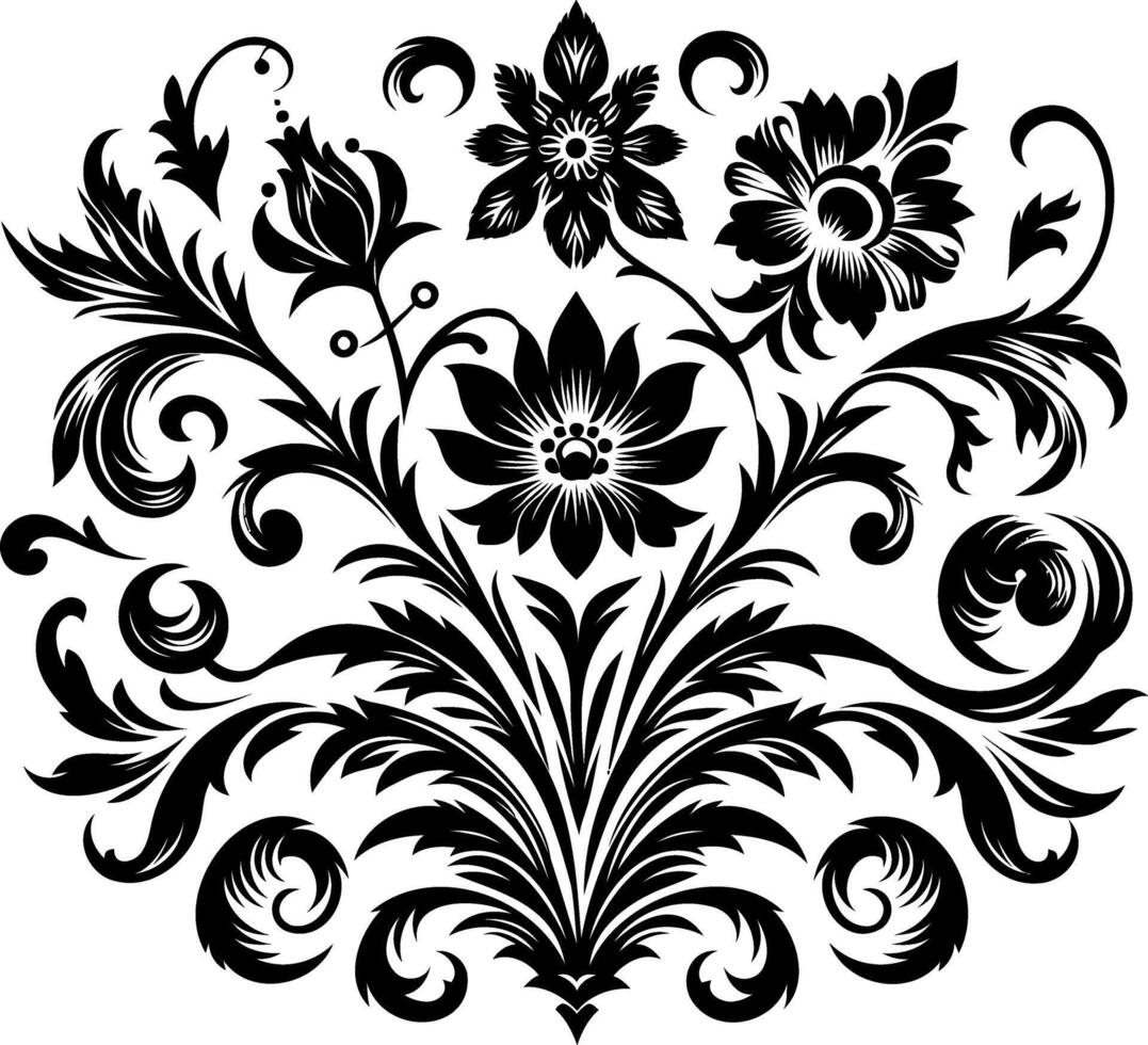 Flower design elements silhouette pattern, black and white decorative Floral design Silhouette Motif Pattern, vector