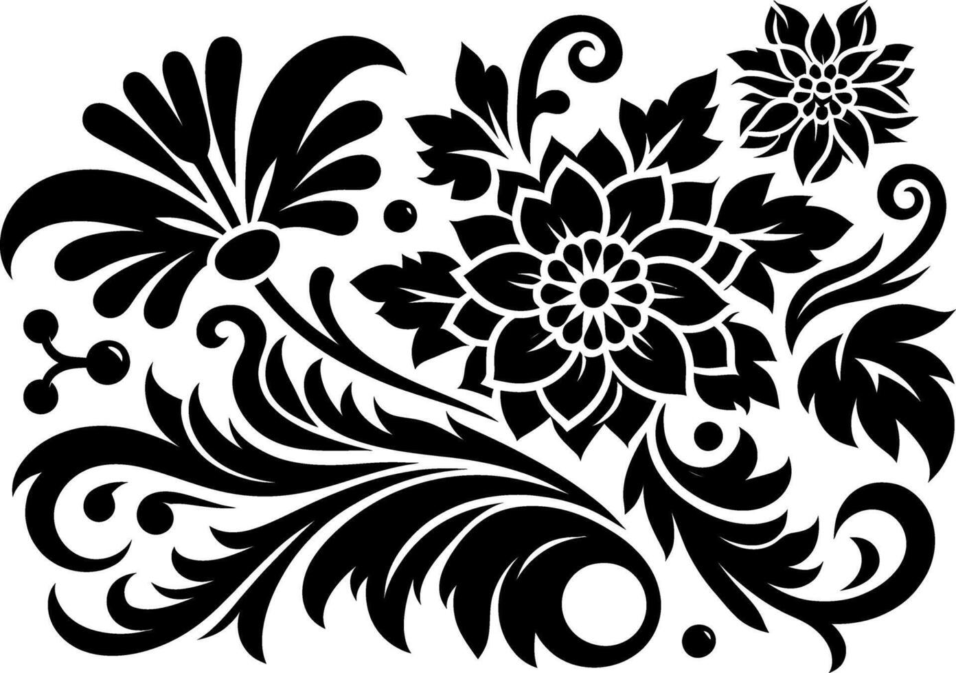 Flower design elements silhouette pattern, black and white decorative Floral design Silhouette Motif Pattern, vector