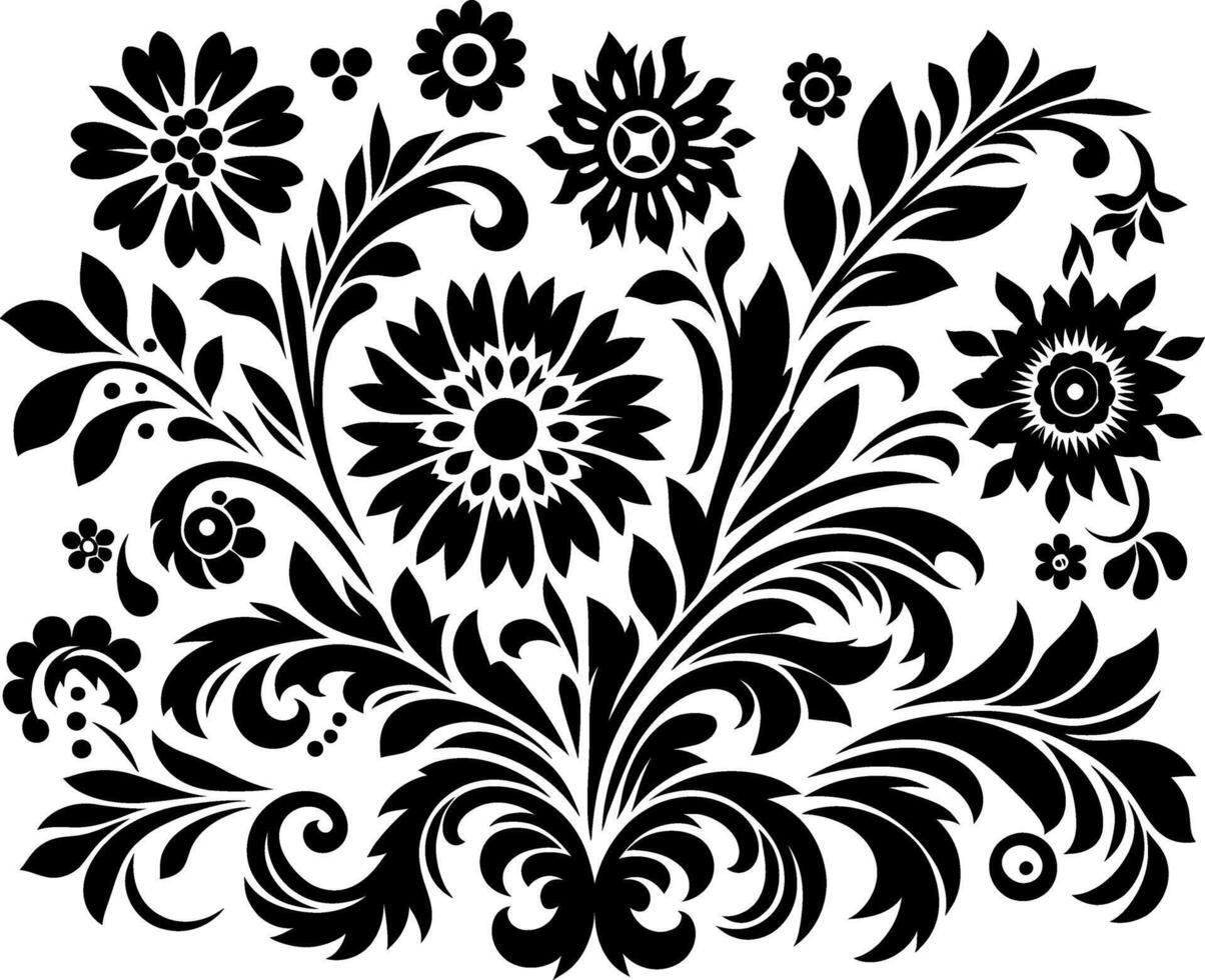 decorative Floral design Silhouette Motif Pattern, Flower design elements silhouette pattern black and white vector